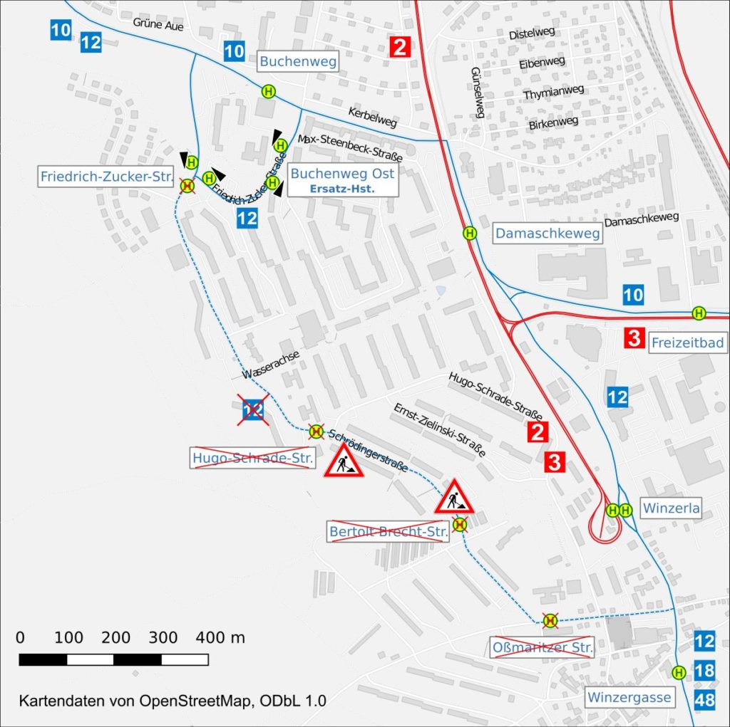 Jena Winzerla. Umleitung Linie 12